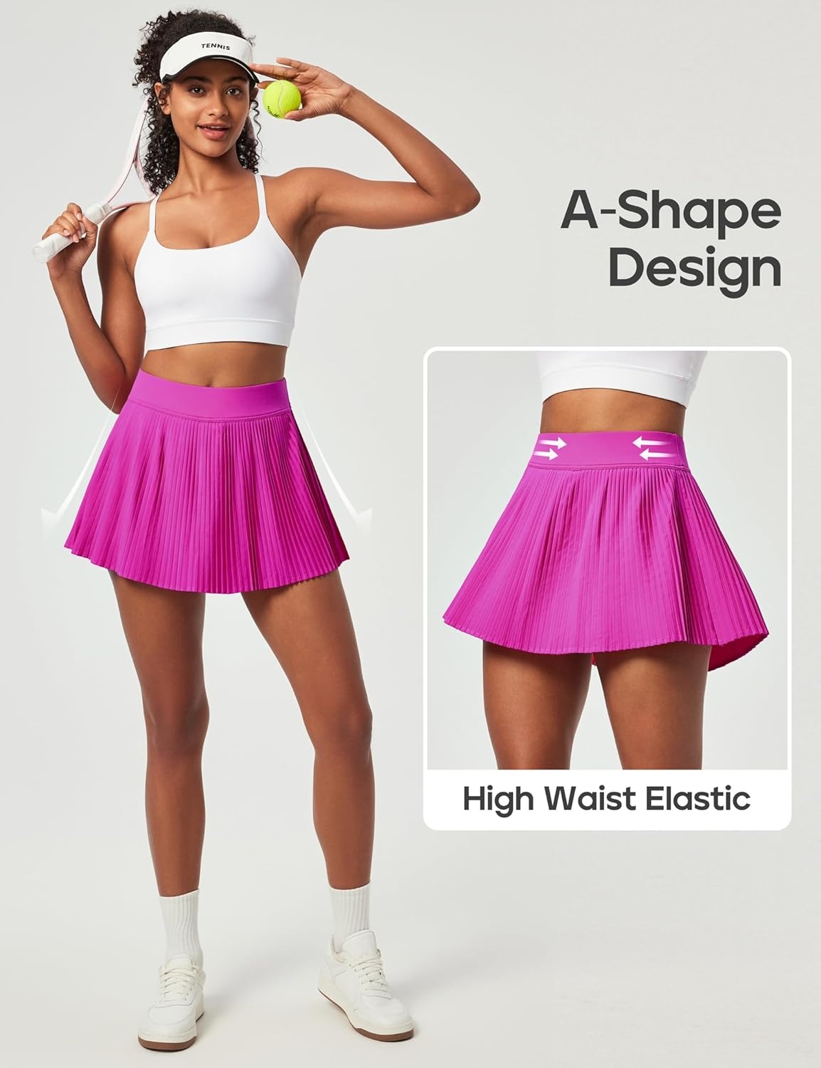image:imageHeathyoga Pleated Tennis Skirts for Women High Waisted Athletic Skorts for Woman with Pockets Tummy Control Golf SkirtsHot Pink