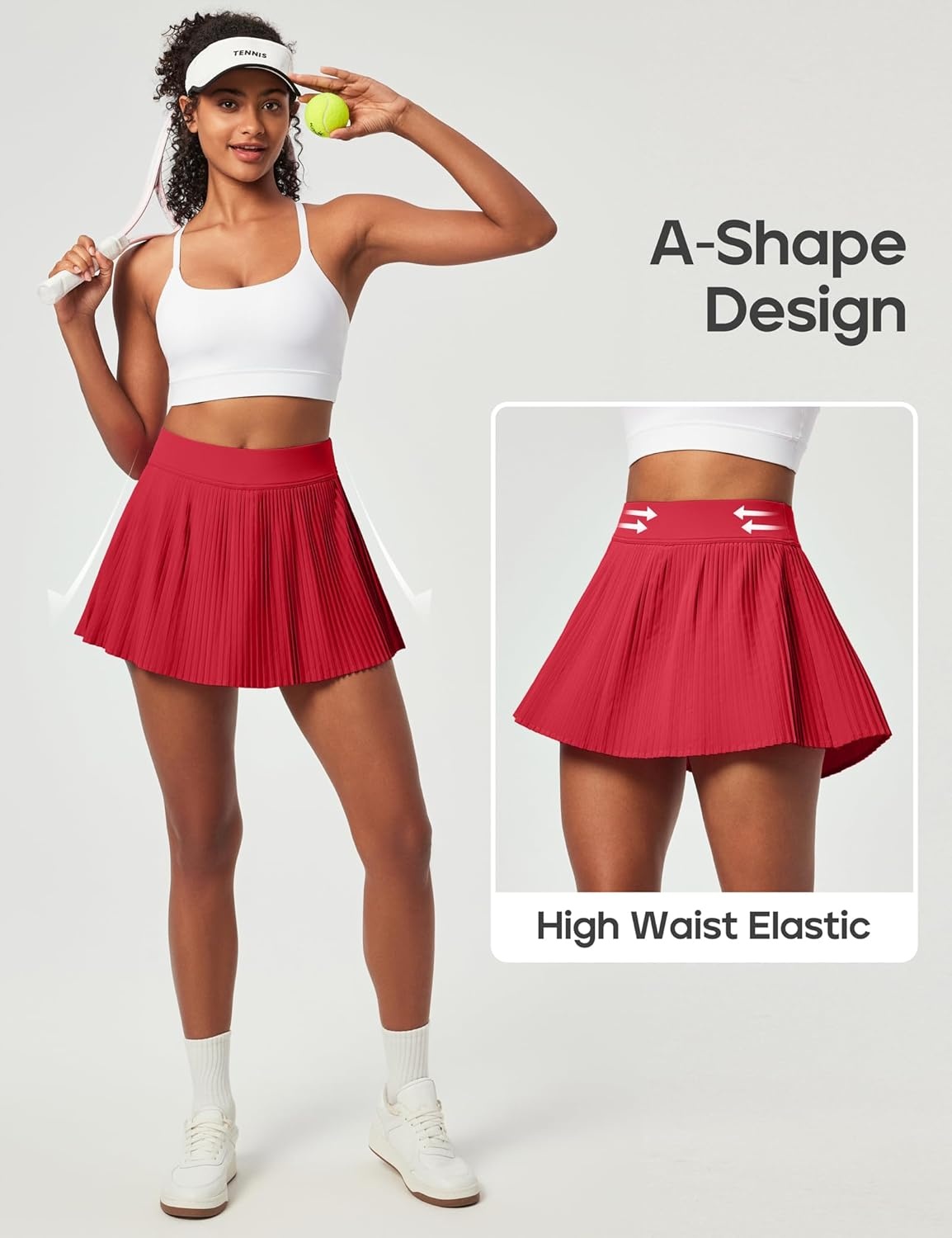 image:imageHeathyoga Pleated Tennis Skirts for Women High Waisted Athletic Skorts for Woman with Pockets Tummy Control Golf SkirtsRed