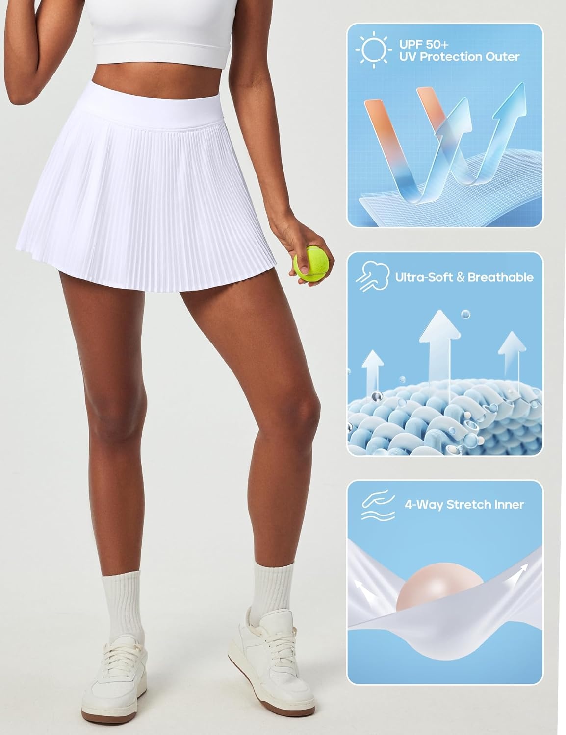 image:imageHeathyoga Pleated Tennis Skirts for Women High Waisted Athletic Skorts for Woman with Pockets Tummy Control Golf SkirtsWhite