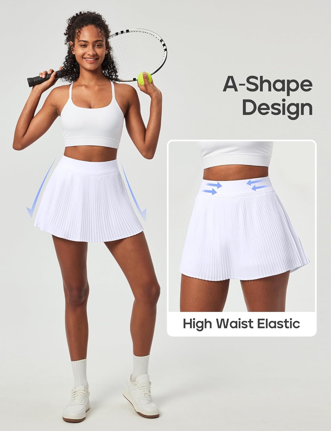 image:imageHeathyoga Pleated Tennis Skirts for Women High Waisted Athletic Skorts for Woman with Pockets Tummy Control Golf SkirtsWhite