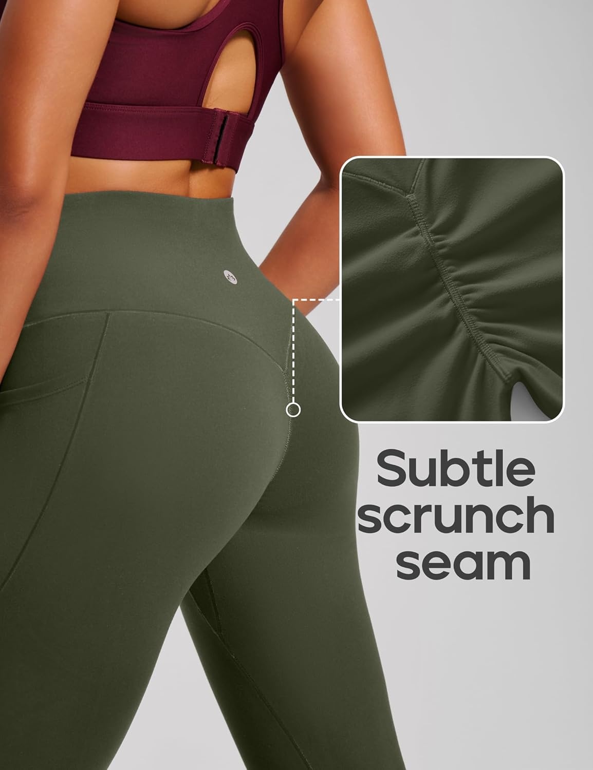 image:imageHeathyoga Scrunch Butt Lifting Leggings with Pockets for Women Tummy Control Compression Leggings No Front Seam Yoga PantsOlive Green