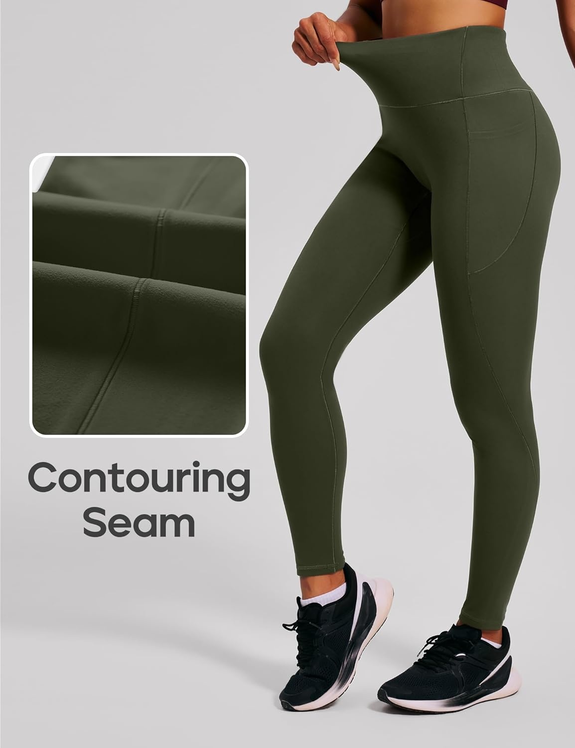 image:imageHeathyoga Scrunch Butt Lifting Leggings with Pockets for Women Tummy Control Compression Leggings No Front Seam Yoga PantsOlive Green