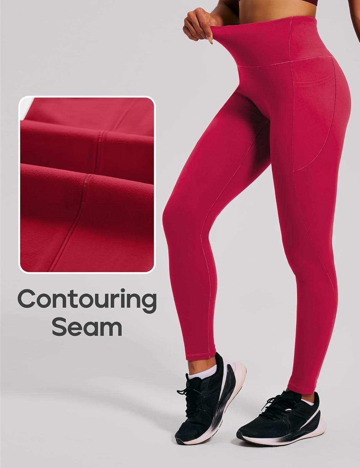 image:imageHeathyoga Scrunch Butt Lifting Leggings with Pockets for Women Tummy Control Compression Leggings No Front Seam Yoga PantsRuby Red