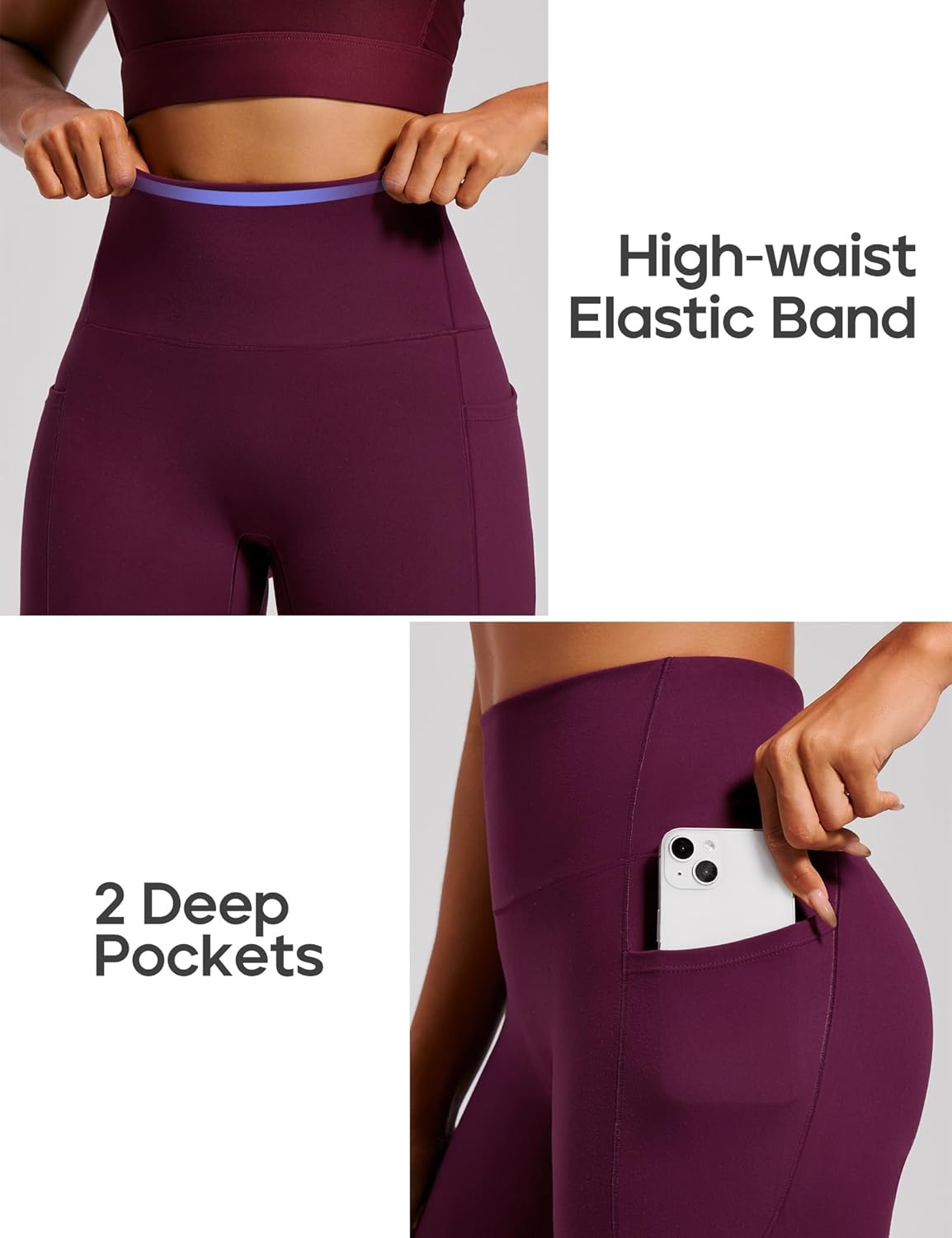 image:imageHeathyoga Scrunch Butt Lifting Leggings with Pockets for Women Tummy Control Compression Leggings No Front Seam Yoga PantsWine