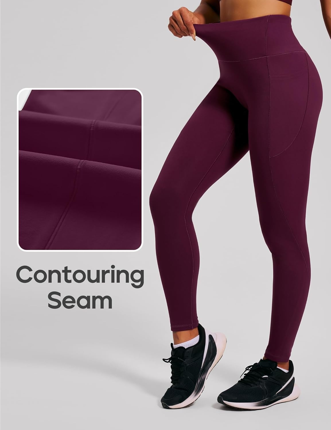 image:imageHeathyoga Scrunch Butt Lifting Leggings with Pockets for Women Tummy Control Compression Leggings No Front Seam Yoga PantsWine