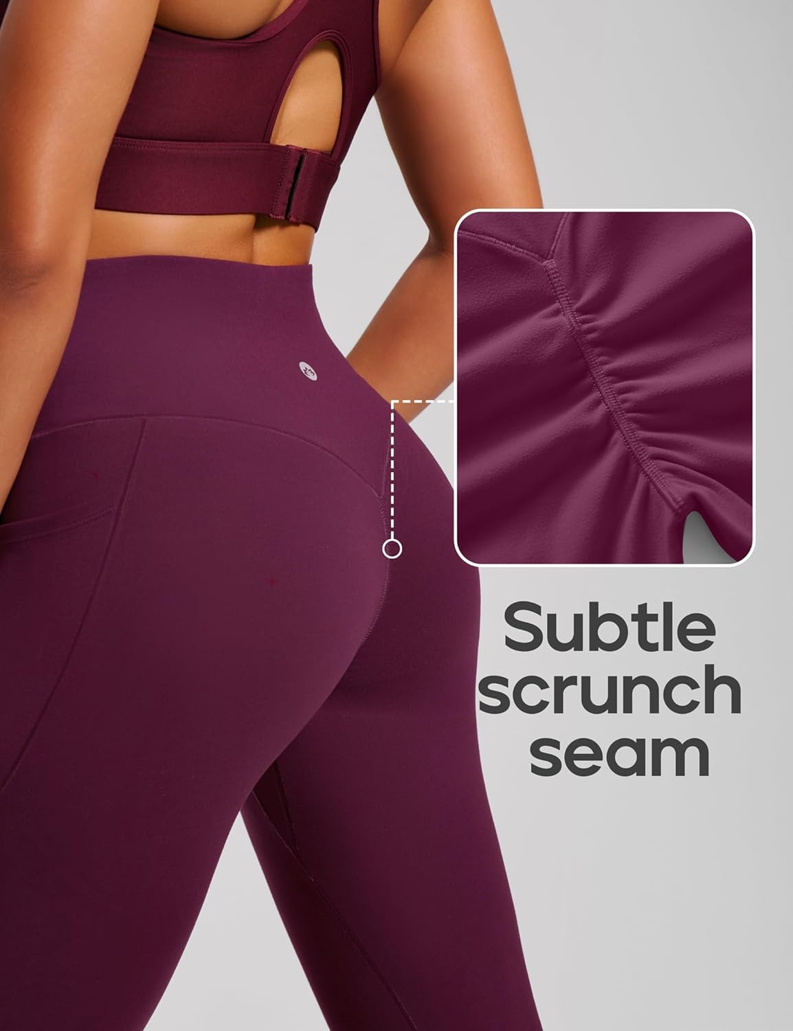 image:imageHeathyoga Scrunch Butt Lifting Leggings with Pockets for Women Tummy Control Compression Leggings No Front Seam Yoga PantsWine
