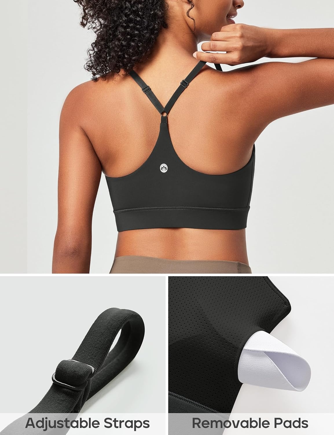 image:imageHeathyoga Sports Bras for Women Adjustable Strappy Sports Bra YBack Low Impact Racerback Workout Bra with Removable PadsBlack