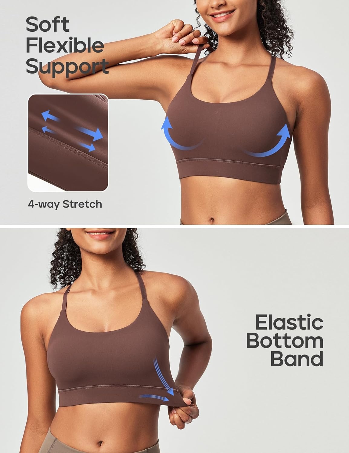 image:imageHeathyoga Sports Bras for Women Adjustable Strappy Sports Bra YBack Low Impact Racerback Workout Bra with Removable PadsBrown