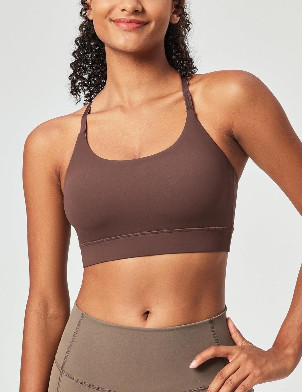 image:imageHeathyoga Sports Bras for Women Adjustable Strappy Sports Bra YBack Low Impact Racerback Workout Bra with Removable PadsBrown
