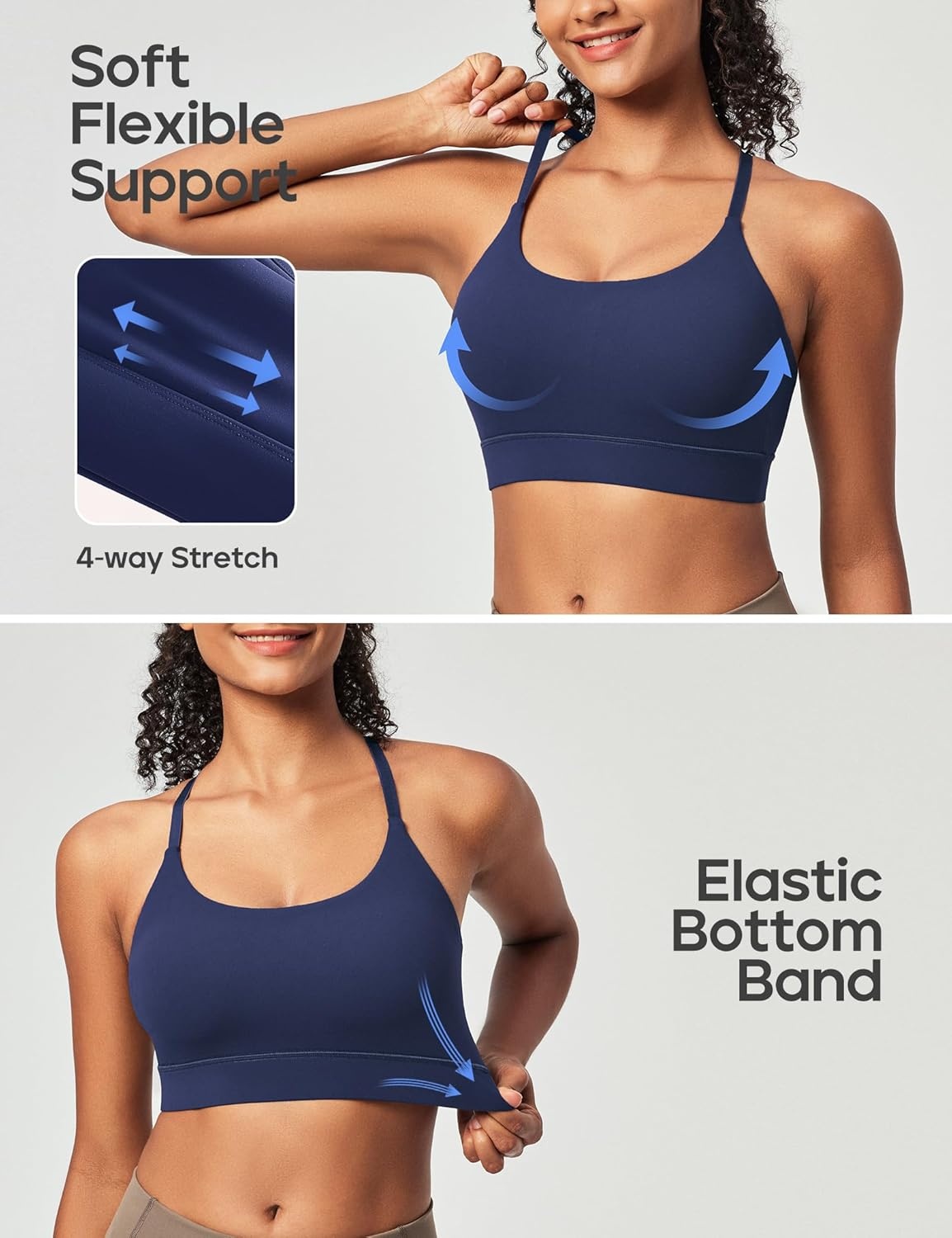 image:imageHeathyoga Sports Bras for Women Adjustable Strappy Sports Bra YBack Low Impact Racerback Workout Bra with Removable PadsNavy Blue