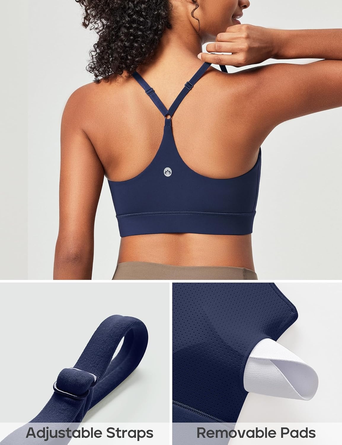 image:imageHeathyoga Sports Bras for Women Adjustable Strappy Sports Bra YBack Low Impact Racerback Workout Bra with Removable PadsNavy Blue