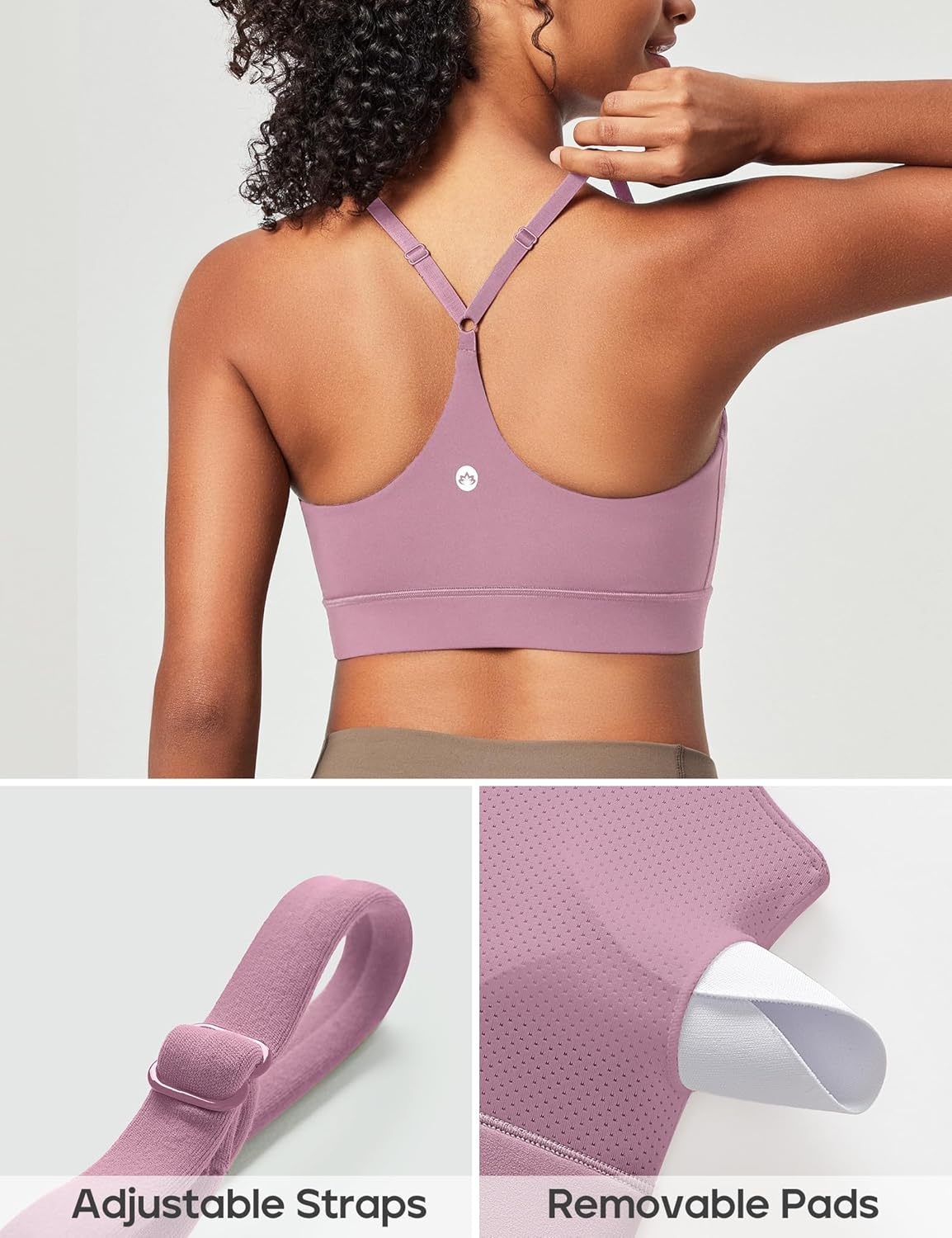 image:imageHeathyoga Sports Bras for Women Adjustable Strappy Sports Bra YBack Low Impact Racerback Workout Bra with Removable PadsPink