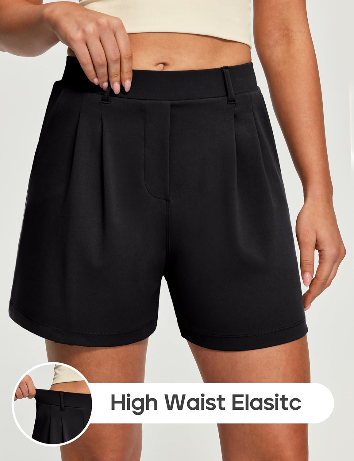 image:imageHeathyoga Stretchy Dress Shorts for Women Pull On Womens Shorts Dressy Casual High Waisted Summer Work Shorts Business CasualBlack