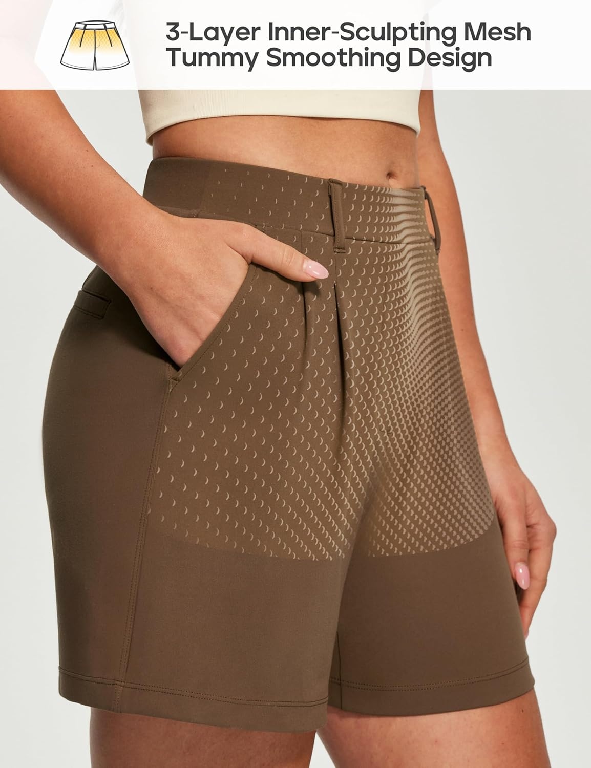 image:imageHeathyoga Stretchy Dress Shorts for Women Pull On Womens Shorts Dressy Casual High Waisted Summer Work Shorts Business CasualBrown