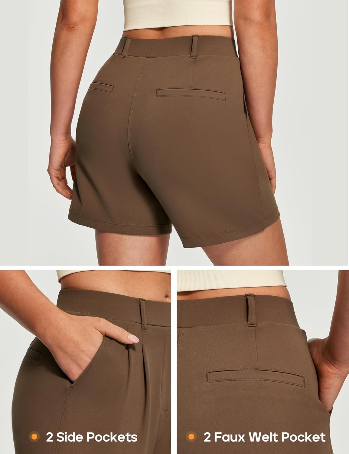 image:imageHeathyoga Stretchy Dress Shorts for Women Pull On Womens Shorts Dressy Casual High Waisted Summer Work Shorts Business CasualBrown