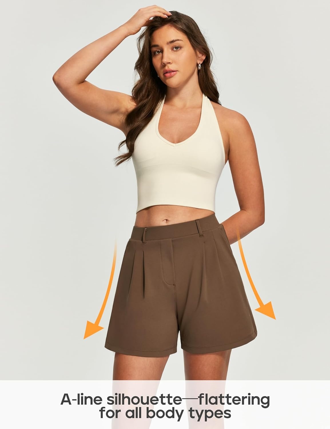 image:imageHeathyoga Stretchy Dress Shorts for Women Pull On Womens Shorts Dressy Casual High Waisted Summer Work Shorts Business CasualBrown