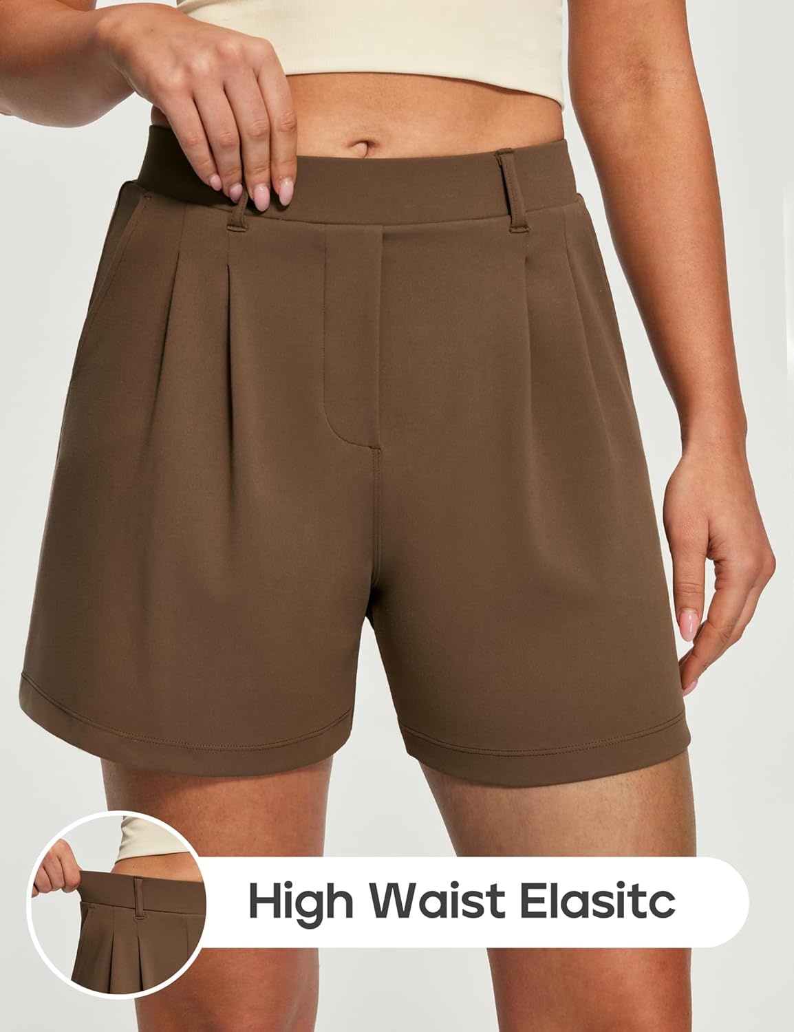 image:imageHeathyoga Stretchy Dress Shorts for Women Pull On Womens Shorts Dressy Casual High Waisted Summer Work Shorts Business CasualBrown