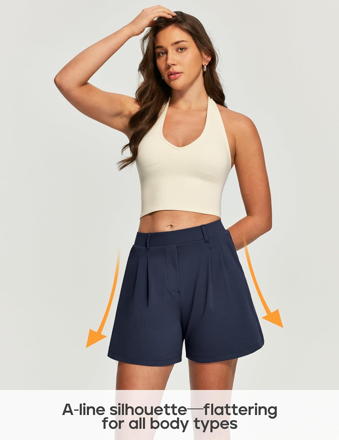 image:imageHeathyoga Stretchy Dress Shorts for Women Pull On Womens Shorts Dressy Casual High Waisted Summer Work Shorts Business CasualDark Blue