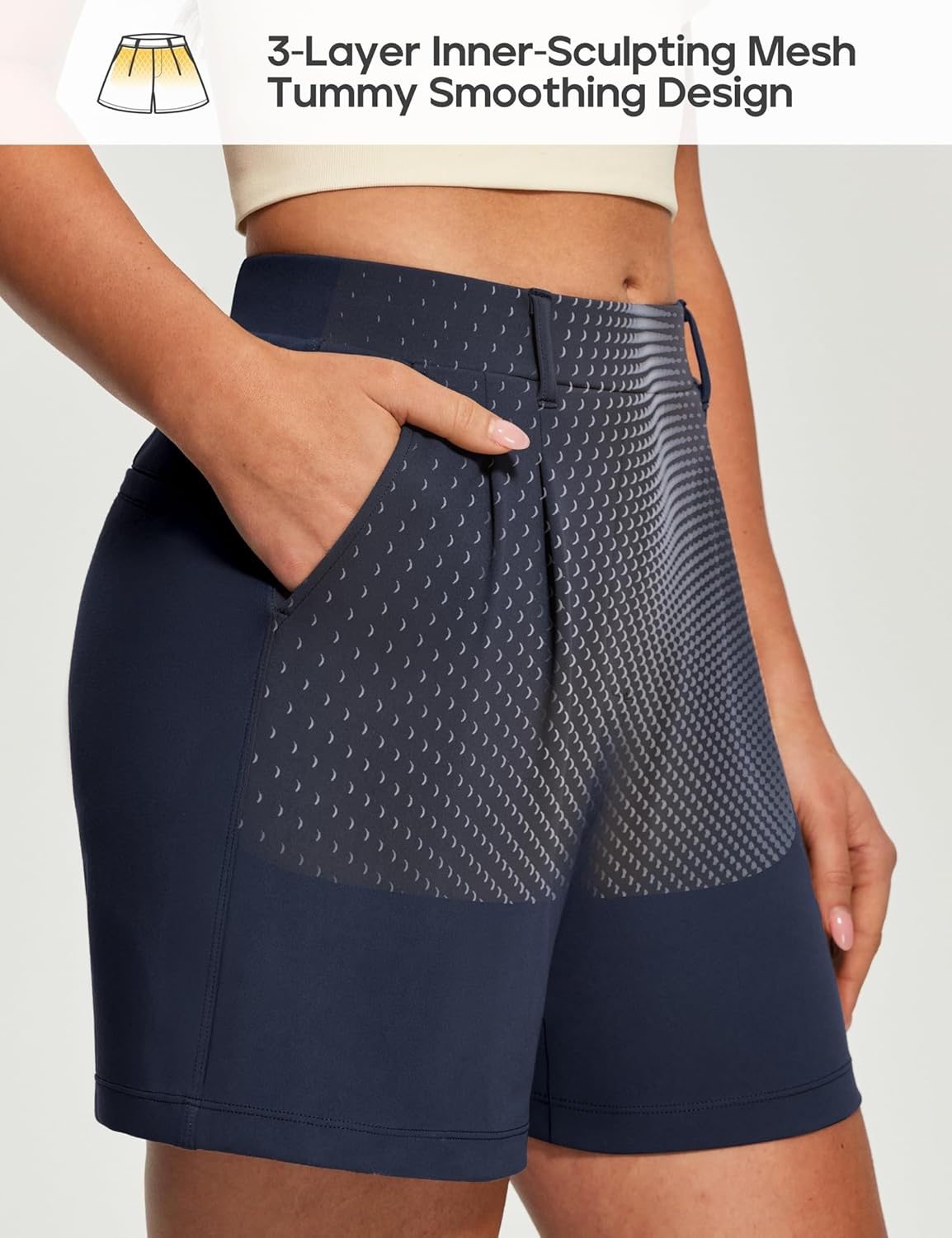 image:imageHeathyoga Stretchy Dress Shorts for Women Pull On Womens Shorts Dressy Casual High Waisted Summer Work Shorts Business CasualDark Blue