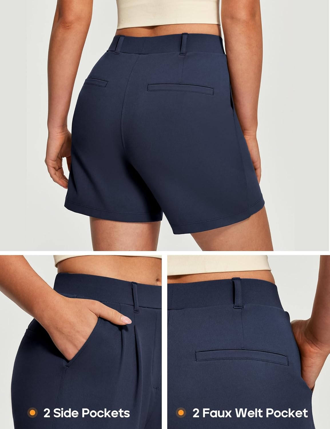 image:imageHeathyoga Stretchy Dress Shorts for Women Pull On Womens Shorts Dressy Casual High Waisted Summer Work Shorts Business CasualDark Blue