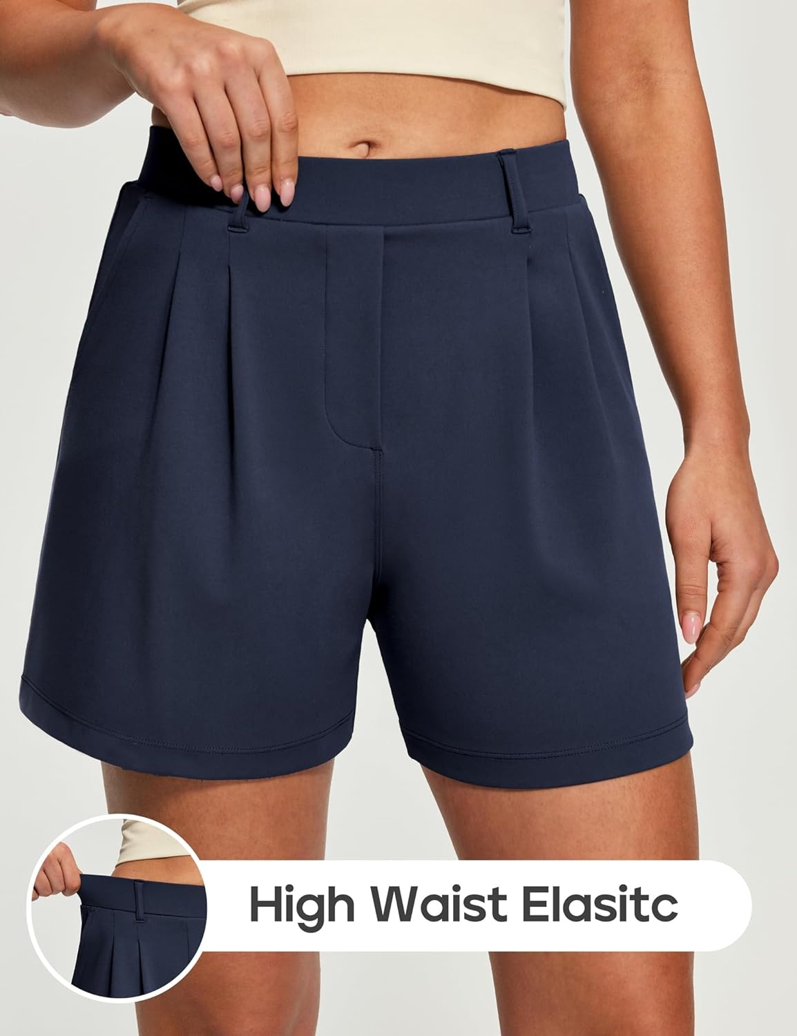 image:imageHeathyoga Stretchy Dress Shorts for Women Pull On Womens Shorts Dressy Casual High Waisted Summer Work Shorts Business CasualDark Blue
