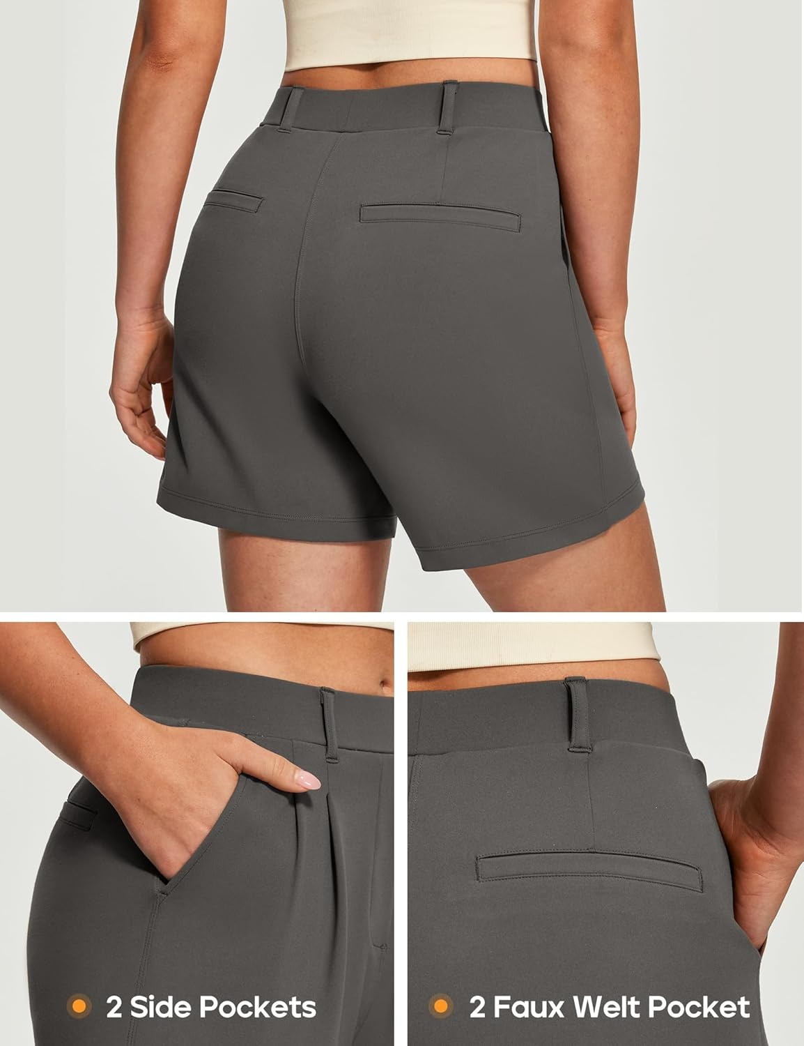 image:imageHeathyoga Stretchy Dress Shorts for Women Pull On Womens Shorts Dressy Casual High Waisted Summer Work Shorts Business CasualDark Charcoal