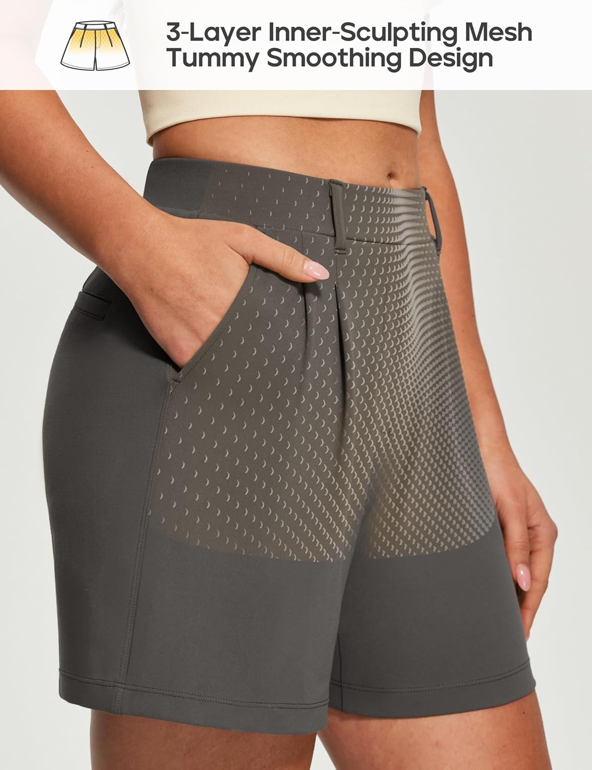 image:imageHeathyoga Stretchy Dress Shorts for Women Pull On Womens Shorts Dressy Casual High Waisted Summer Work Shorts Business CasualDark Charcoal