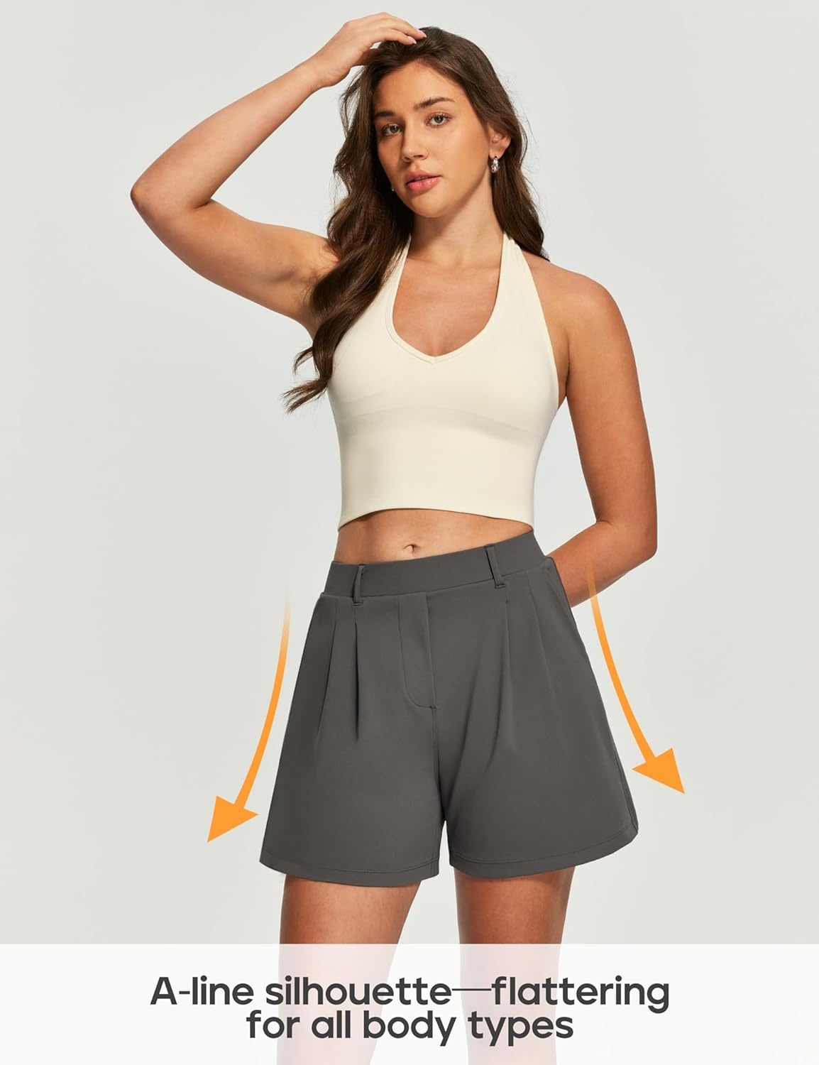 image:imageHeathyoga Stretchy Dress Shorts for Women Pull On Womens Shorts Dressy Casual High Waisted Summer Work Shorts Business CasualDark Charcoal