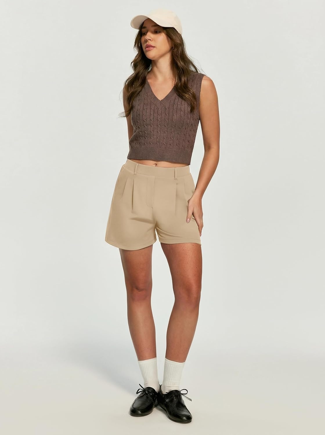 image:imageHeathyoga Stretchy Dress Shorts for Women Pull On Womens Shorts Dressy Casual High Waisted Summer Work Shorts Business CasualKhaki