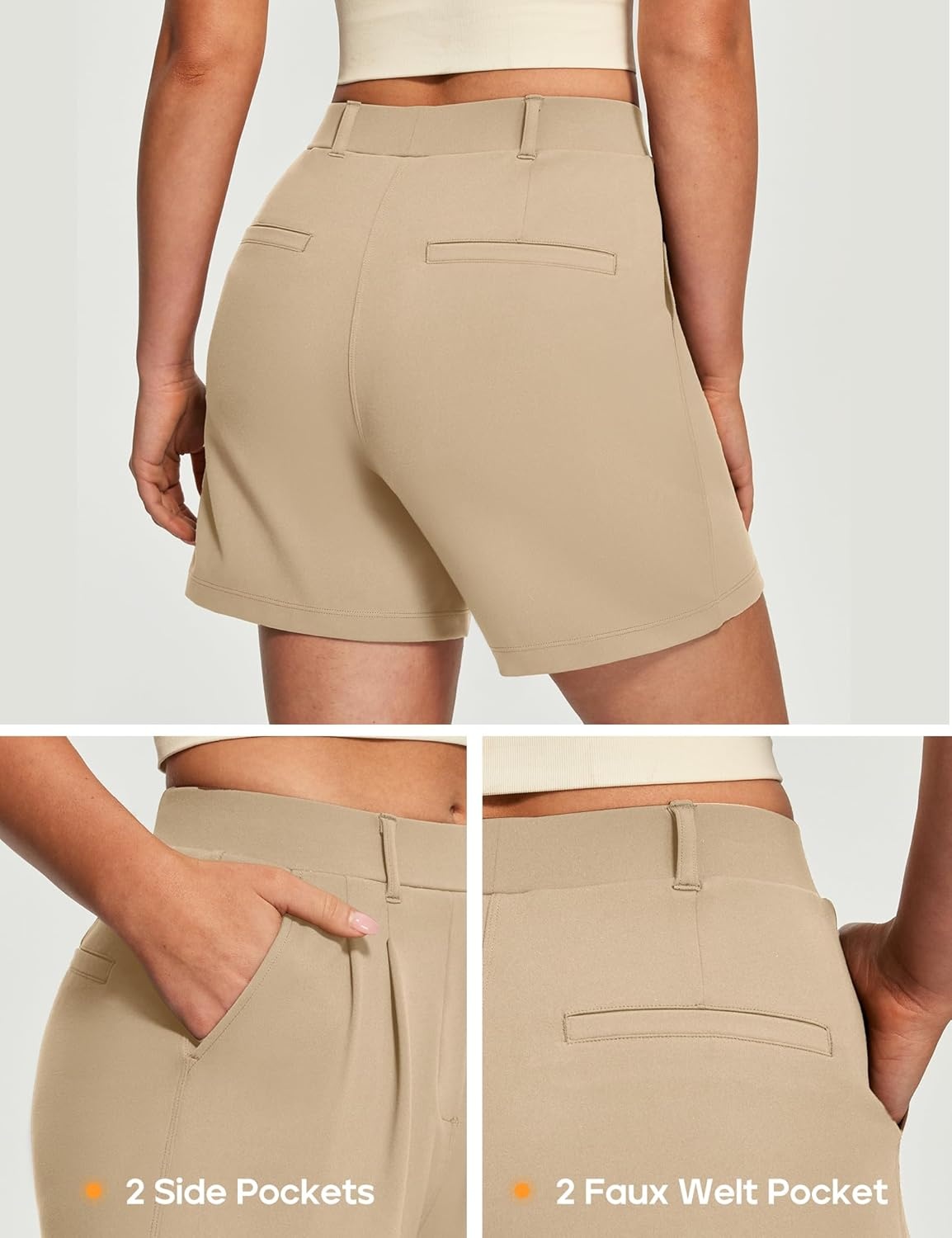 image:imageHeathyoga Stretchy Dress Shorts for Women Pull On Womens Shorts Dressy Casual High Waisted Summer Work Shorts Business CasualKhaki