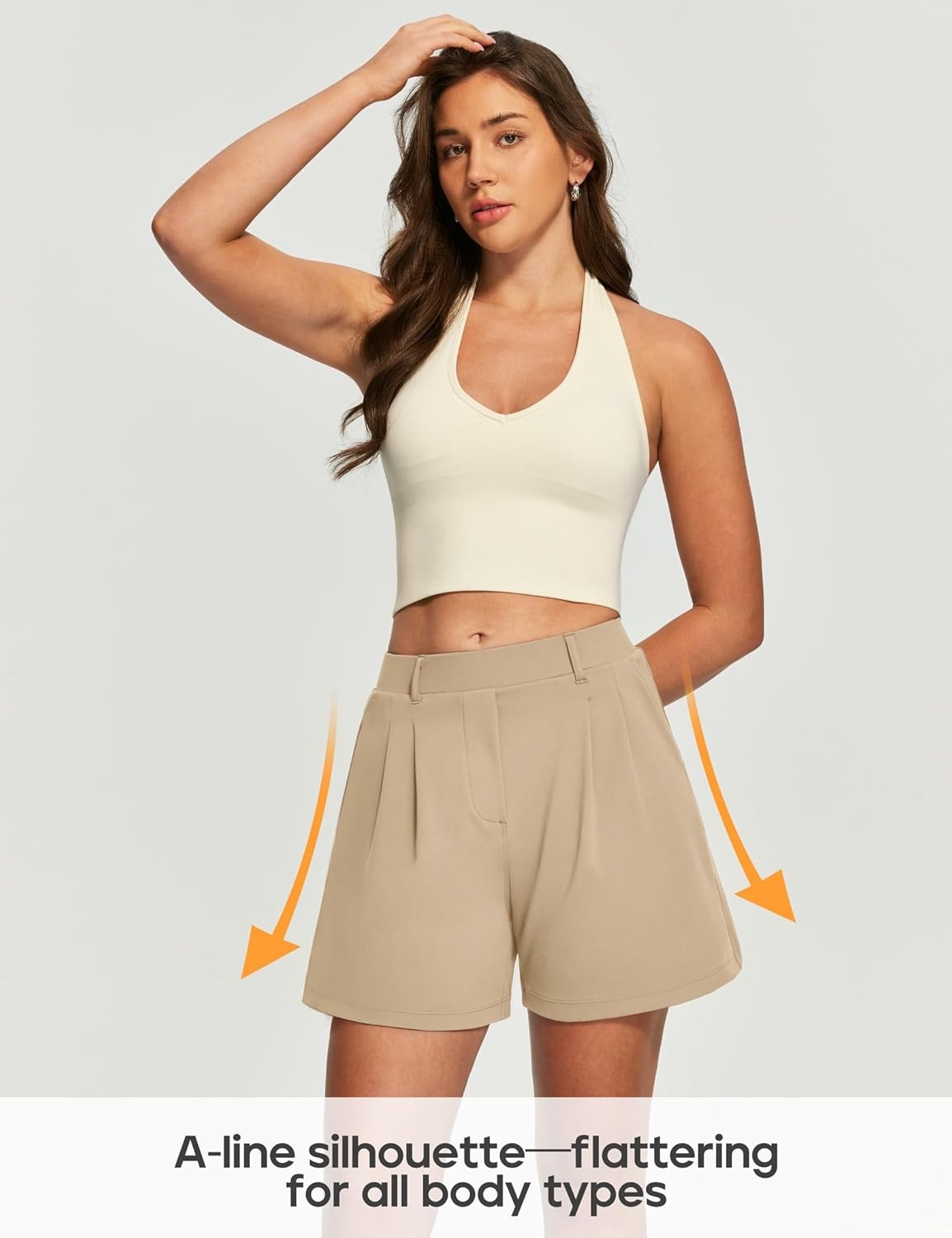 image:imageHeathyoga Stretchy Dress Shorts for Women Pull On Womens Shorts Dressy Casual High Waisted Summer Work Shorts Business CasualKhaki