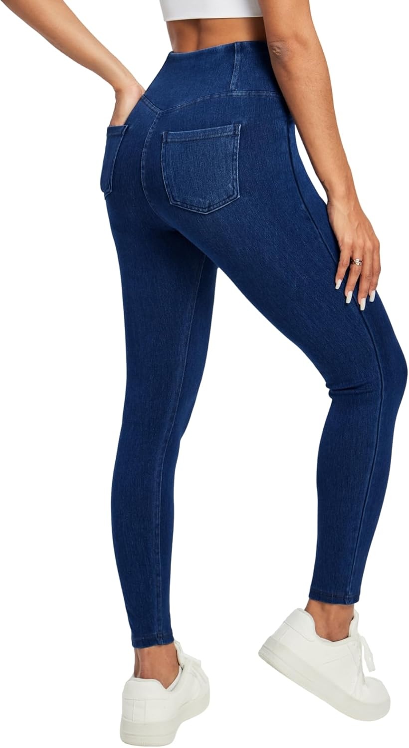 image:imageHeathyoga Stretchy Jeans for Women Trendy High Waist Pull On Jeggings Tummy Control Womens Skinny Jeans Leggings with PocketsCrossover Blue