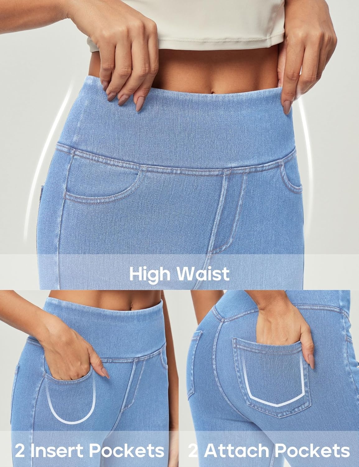 image:imageHeathyoga Stretchy Jeans for Women Trendy High Waist Pull On Jeggings Tummy Control Womens Skinny Jeans Leggings with PocketsFlexdenim Baby Blue