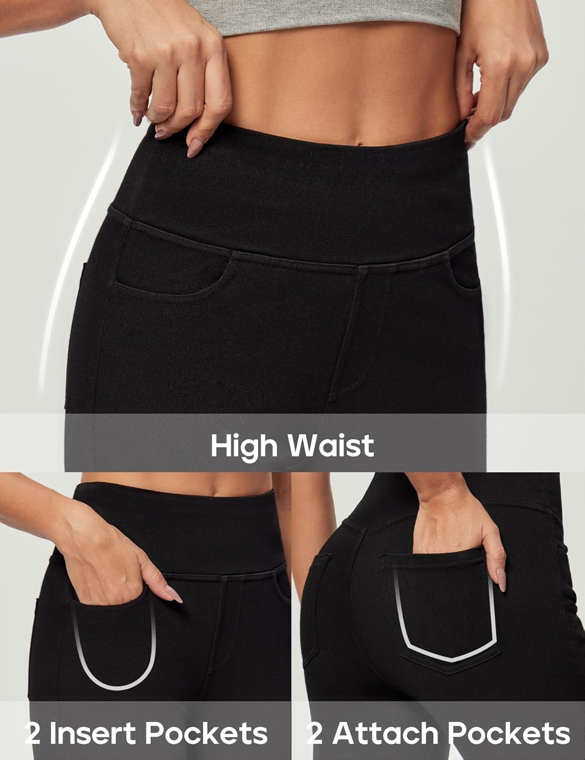 image:imageHeathyoga Stretchy Jeans for Women Trendy High Waist Pull On Jeggings Tummy Control Womens Skinny Jeans Leggings with PocketsFlexdenim Black