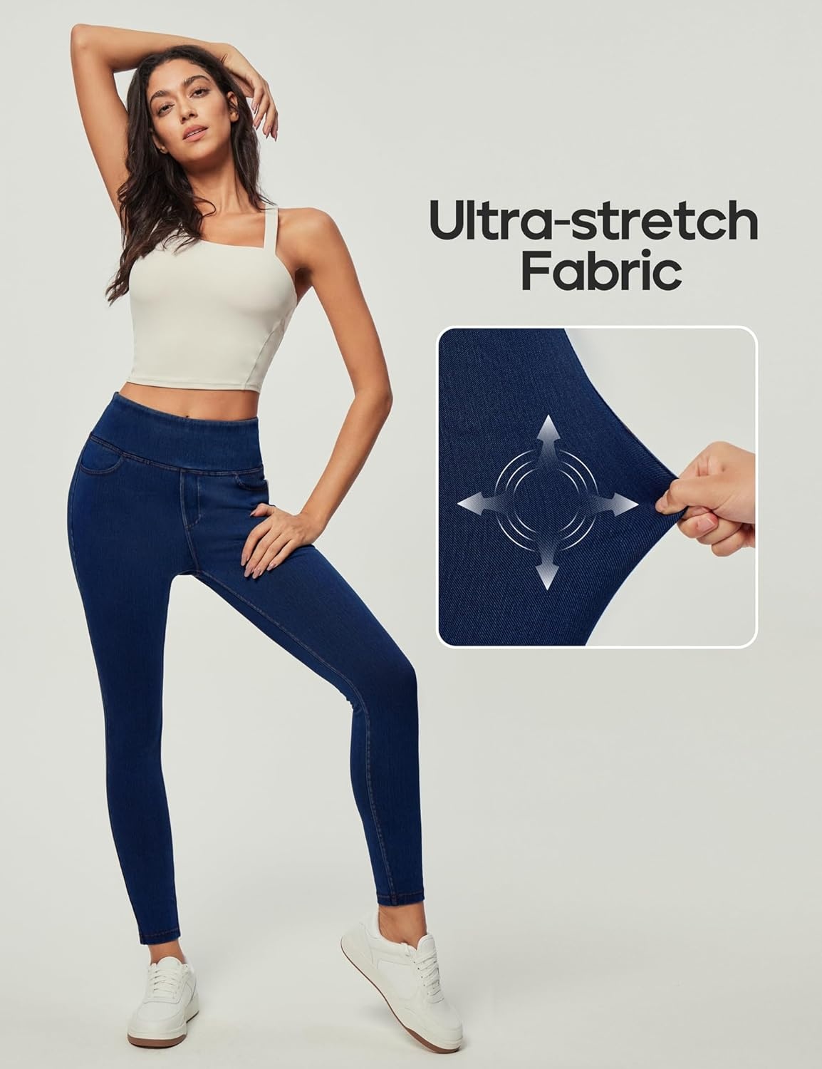 image:imageHeathyoga Stretchy Jeans for Women Trendy High Waist Pull On Jeggings Tummy Control Womens Skinny Jeans Leggings with PocketsFlexdenim Dark Blue