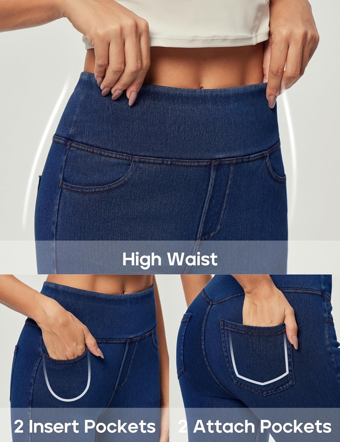 image:imageHeathyoga Stretchy Jeans for Women Trendy High Waist Pull On Jeggings Tummy Control Womens Skinny Jeans Leggings with PocketsFlexdenim Dark Blue