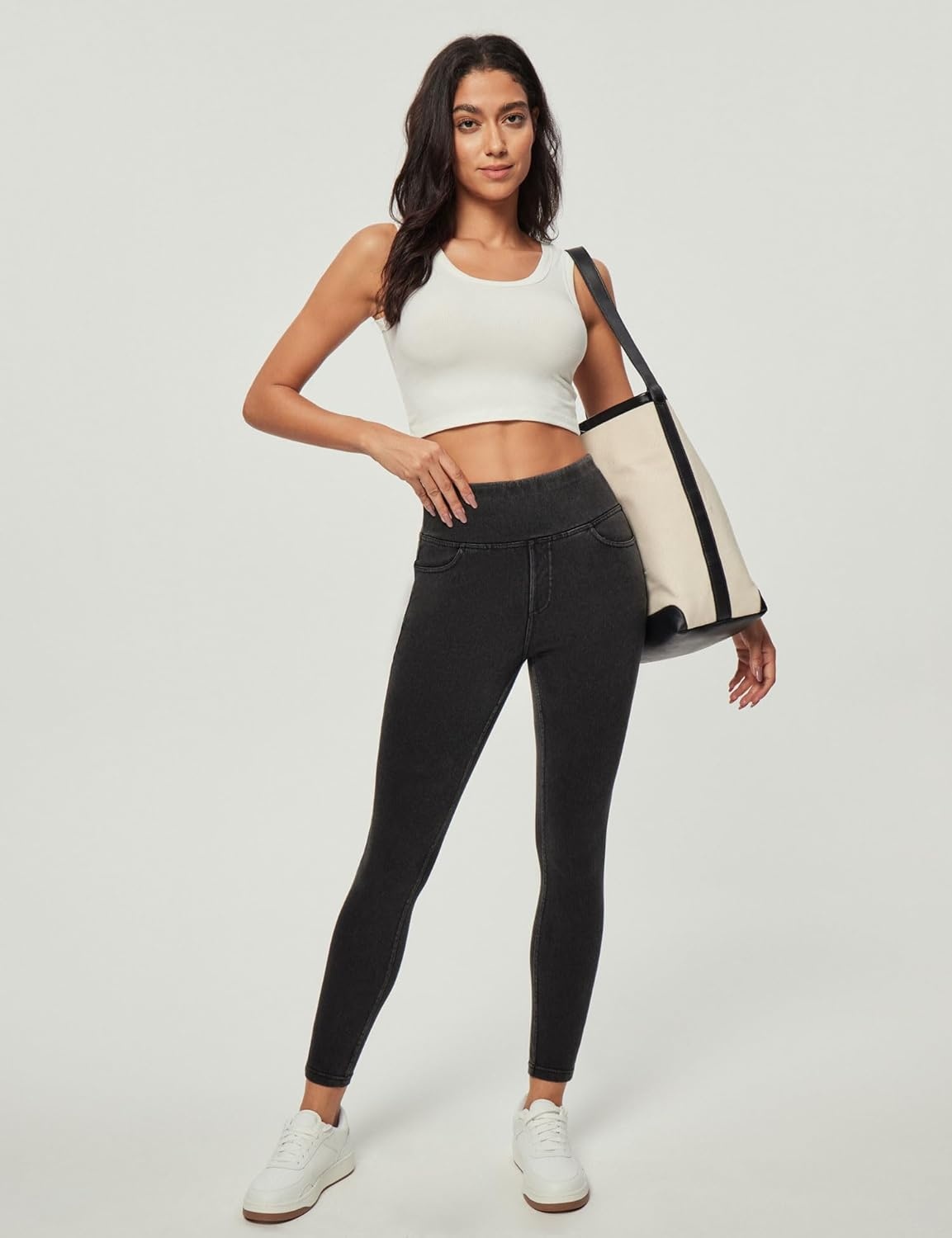 image:imageHeathyoga Stretchy Jeans for Women Trendy High Waist Pull On Jeggings Tummy Control Womens Skinny Jeans Leggings with PocketsFlexdenim Grey