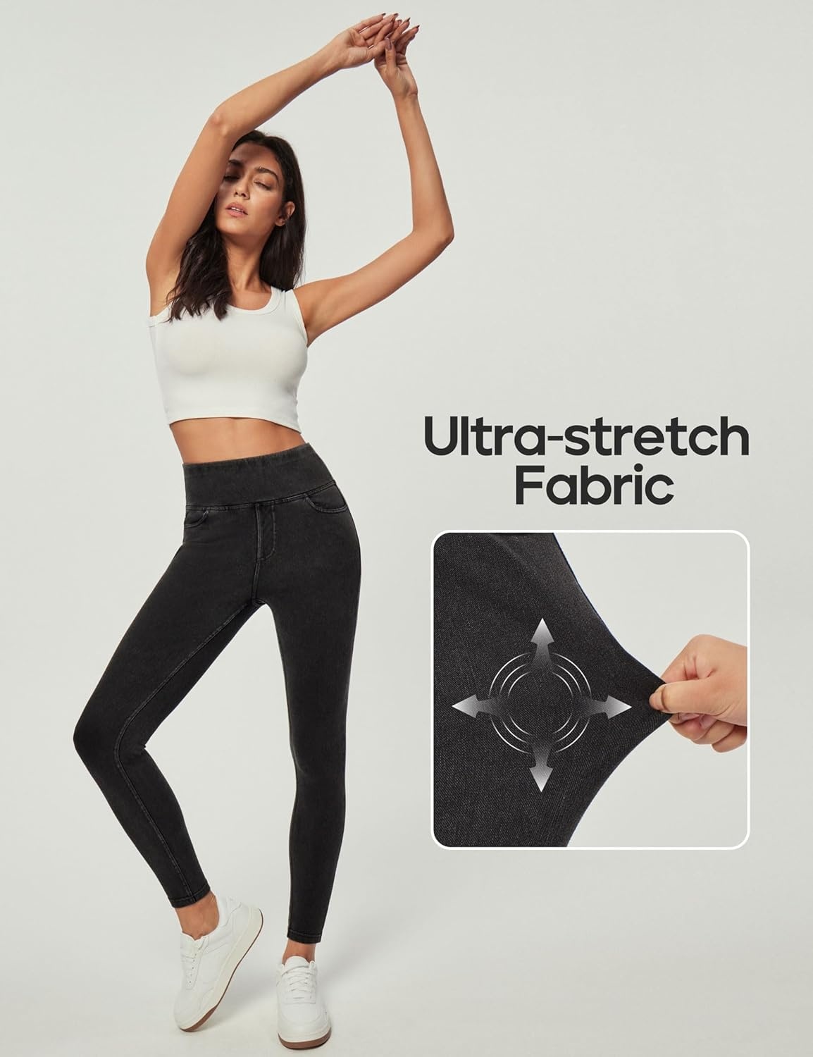image:imageHeathyoga Stretchy Jeans for Women Trendy High Waist Pull On Jeggings Tummy Control Womens Skinny Jeans Leggings with PocketsFlexdenim Grey