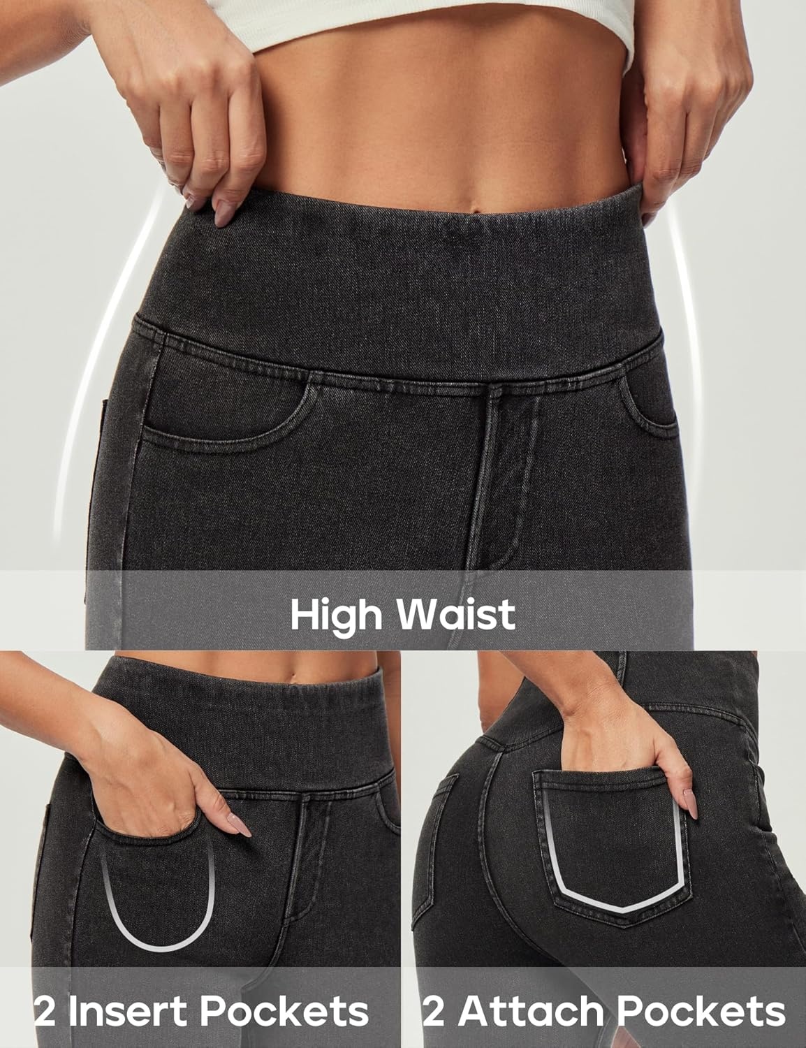 image:imageHeathyoga Stretchy Jeans for Women Trendy High Waist Pull On Jeggings Tummy Control Womens Skinny Jeans Leggings with PocketsFlexdenim Grey