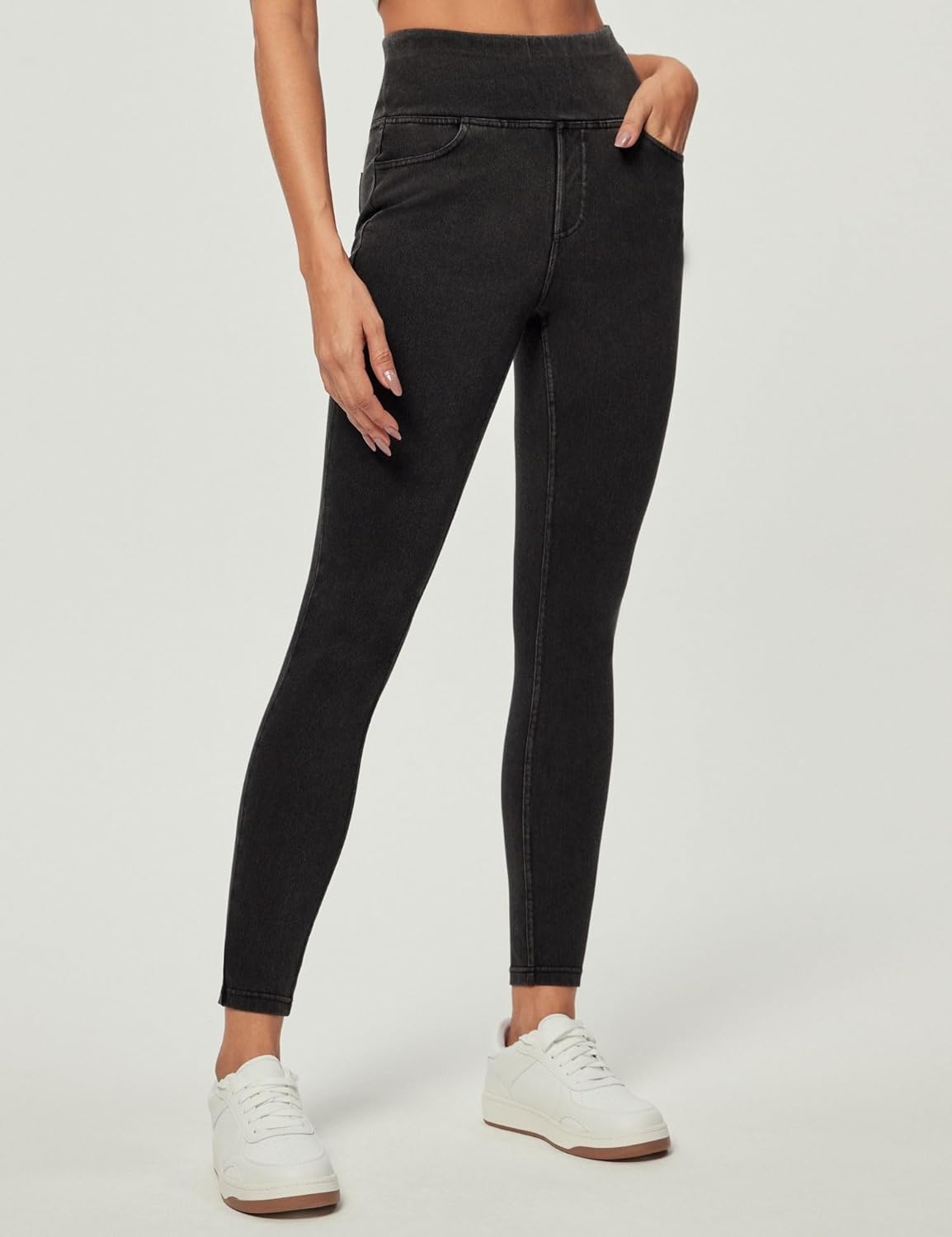 image:imageHeathyoga Stretchy Jeans for Women Trendy High Waist Pull On Jeggings Tummy Control Womens Skinny Jeans Leggings with PocketsFlexdenim Grey