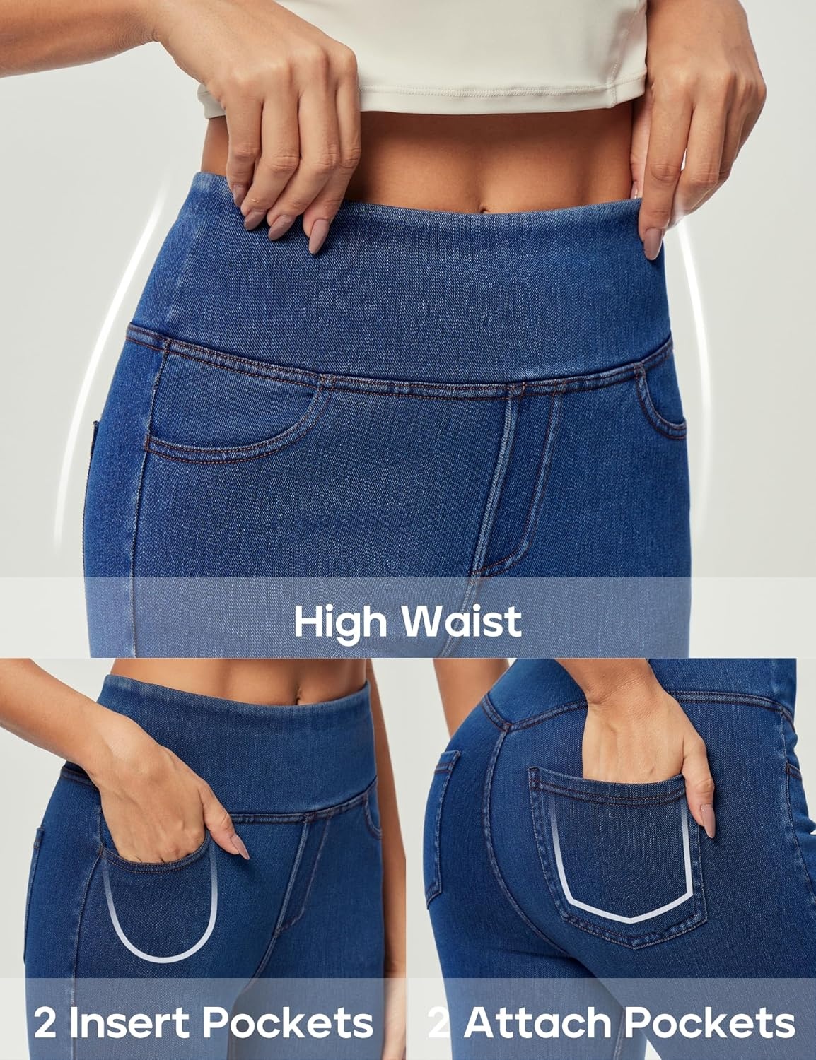 image:imageHeathyoga Stretchy Jeans for Women Trendy High Waist Pull On Jeggings Tummy Control Womens Skinny Jeans Leggings with PocketsFlexdenim Light Blue
