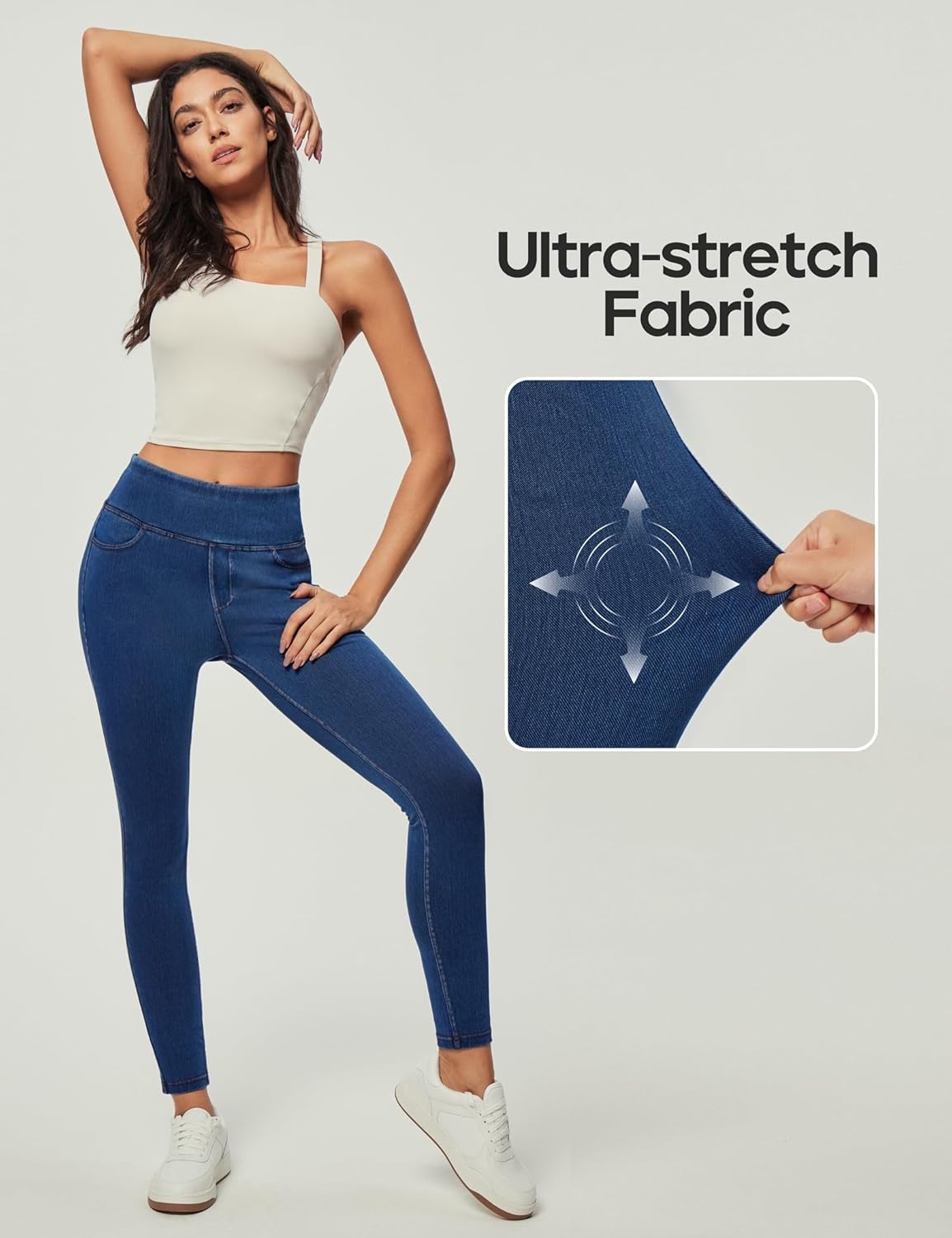 image:imageHeathyoga Stretchy Jeans for Women Trendy High Waist Pull On Jeggings Tummy Control Womens Skinny Jeans Leggings with PocketsFlexdenim Light Blue