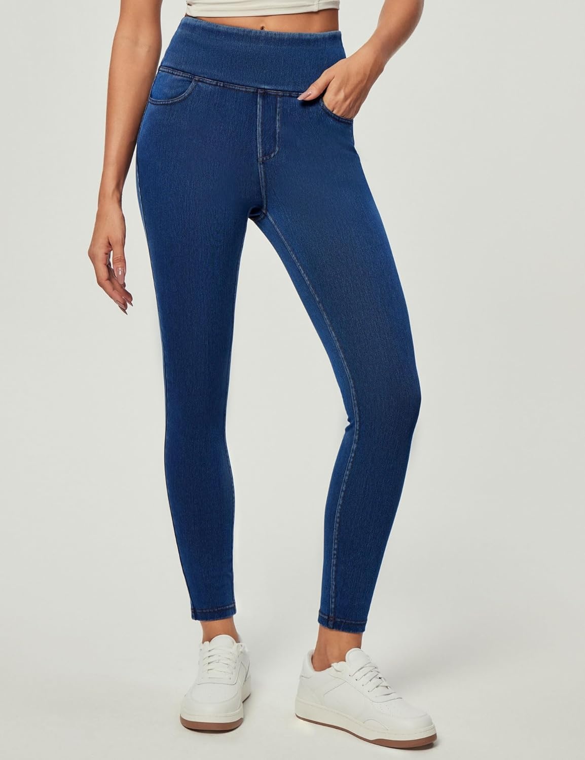 image:imageHeathyoga Stretchy Jeans for Women Trendy High Waist Pull On Jeggings Tummy Control Womens Skinny Jeans Leggings with PocketsFlexdenim Light Blue