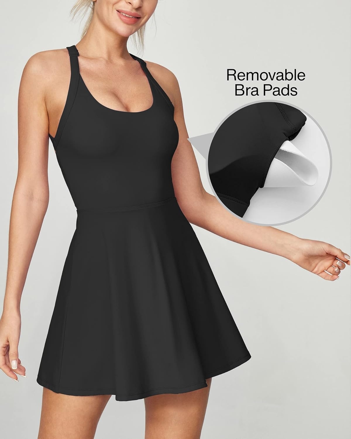 image:imageHeathyoga Tennis Dress with Built in Shorts and Bra Athletic Dress for Women Summer Cut Out Twisted Golf Workout DressBlack