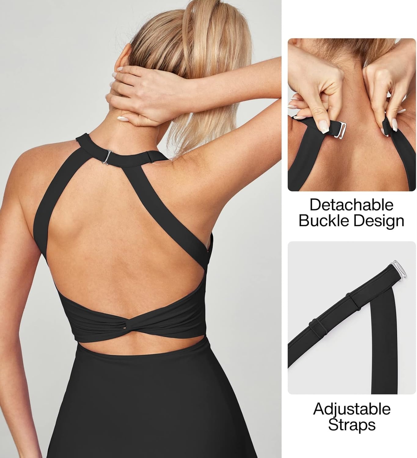 image:imageHeathyoga Tennis Dress with Built in Shorts and Bra Athletic Dress for Women Summer Cut Out Twisted Golf Workout DressBlack