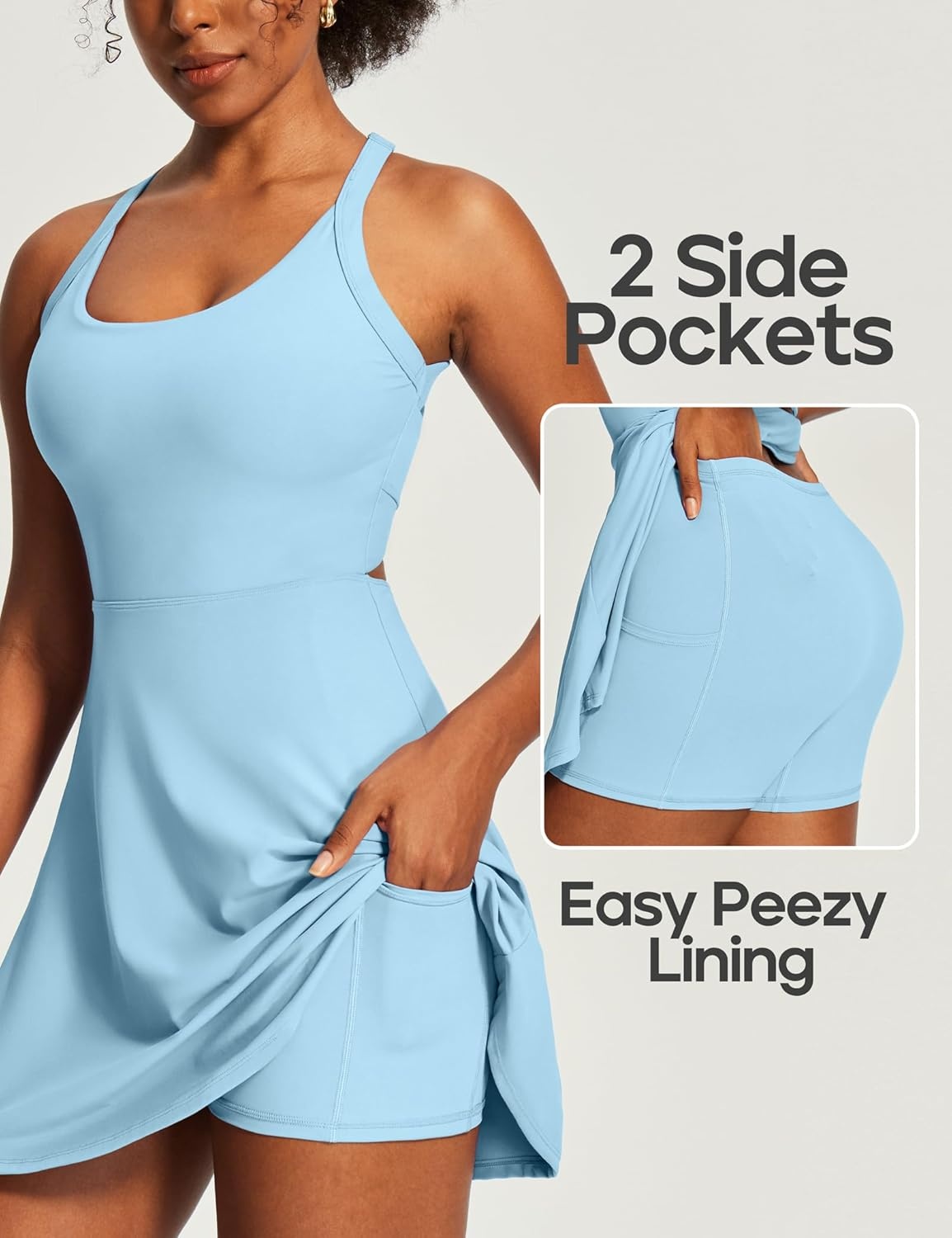 image:imageHeathyoga Tennis Dress with Built in Shorts and Bra Athletic Dress for Women Summer Cut Out Twisted Golf Workout DressEasy Peezy Cloudy Blue