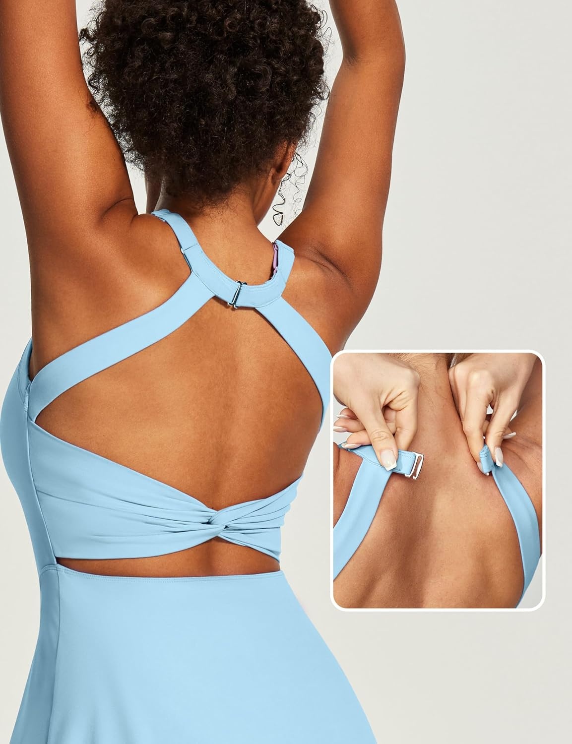 image:imageHeathyoga Tennis Dress with Built in Shorts and Bra Athletic Dress for Women Summer Cut Out Twisted Golf Workout DressEasy Peezy Cloudy Blue