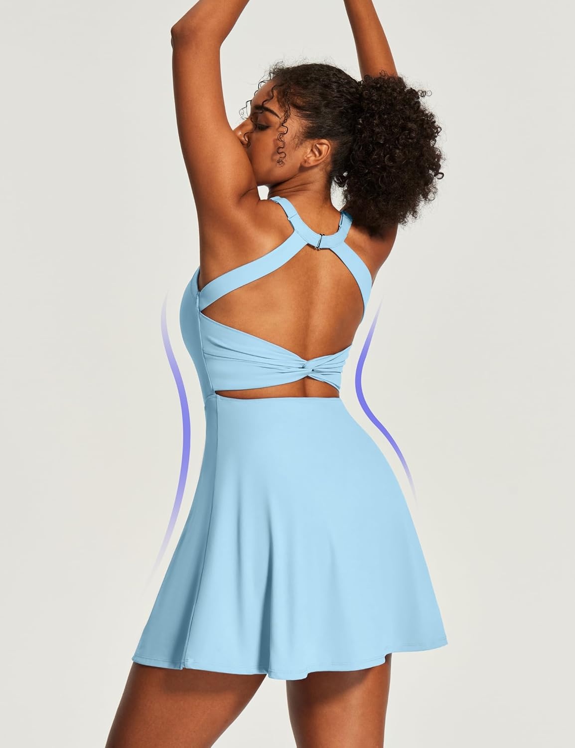 image:imageHeathyoga Tennis Dress with Built in Shorts and Bra Athletic Dress for Women Summer Cut Out Twisted Golf Workout DressEasy Peezy Cloudy Blue
