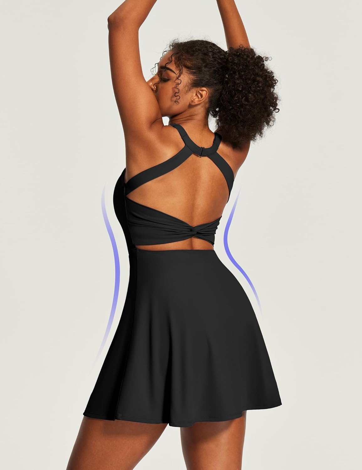 image:imageHeathyoga Tennis Dress with Built in Shorts and Bra Athletic Dress for Women Summer Cut Out Twisted Golf Workout DressEasy Peezy Obsidian Balck