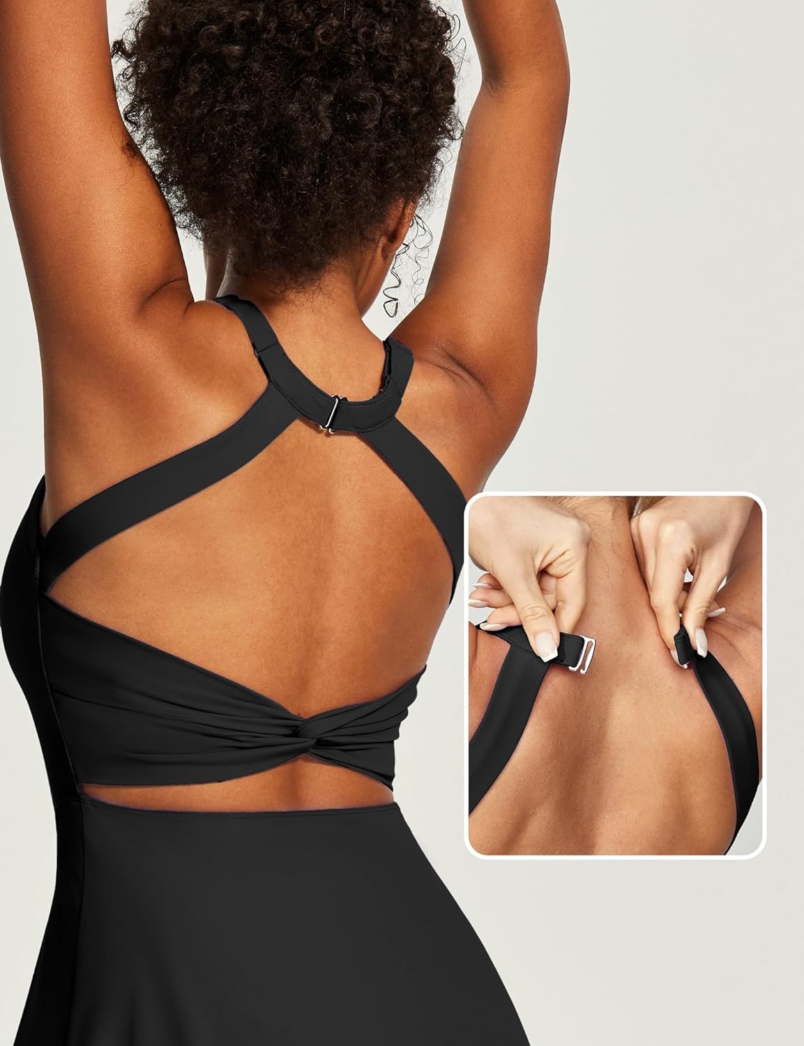 image:imageHeathyoga Tennis Dress with Built in Shorts and Bra Athletic Dress for Women Summer Cut Out Twisted Golf Workout DressEasy Peezy Obsidian Balck